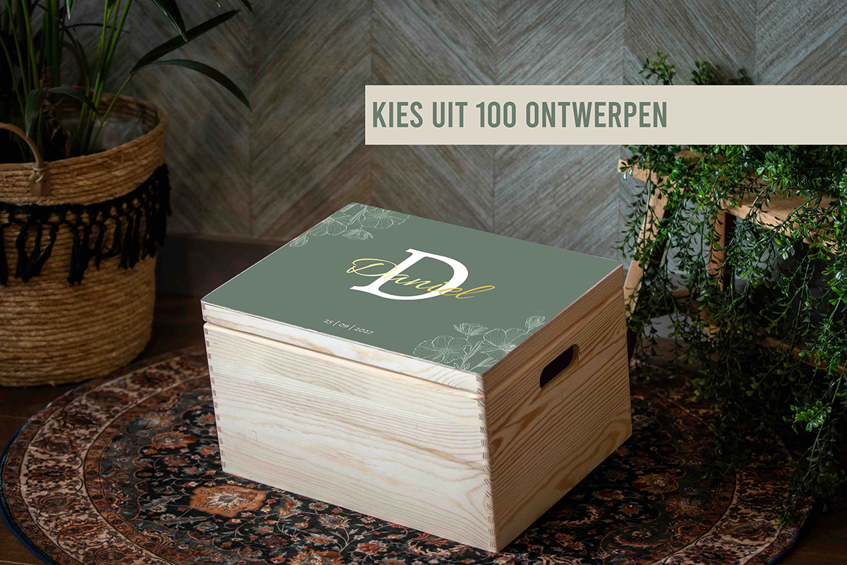 kies uit 100 ontwerpen Geboortekist | Naam/datum - Afbeelding 1