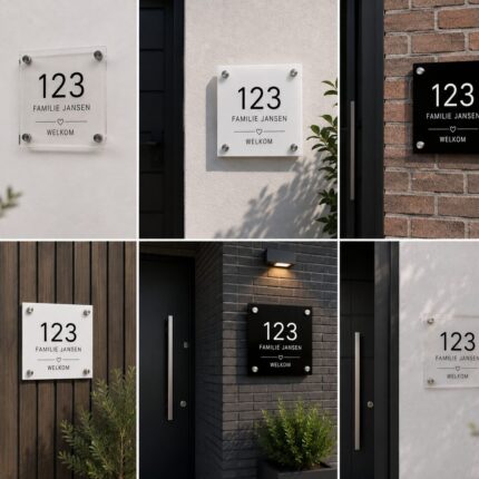Persoonlijk huisnummerbordje van plexiglas bij de voordeur