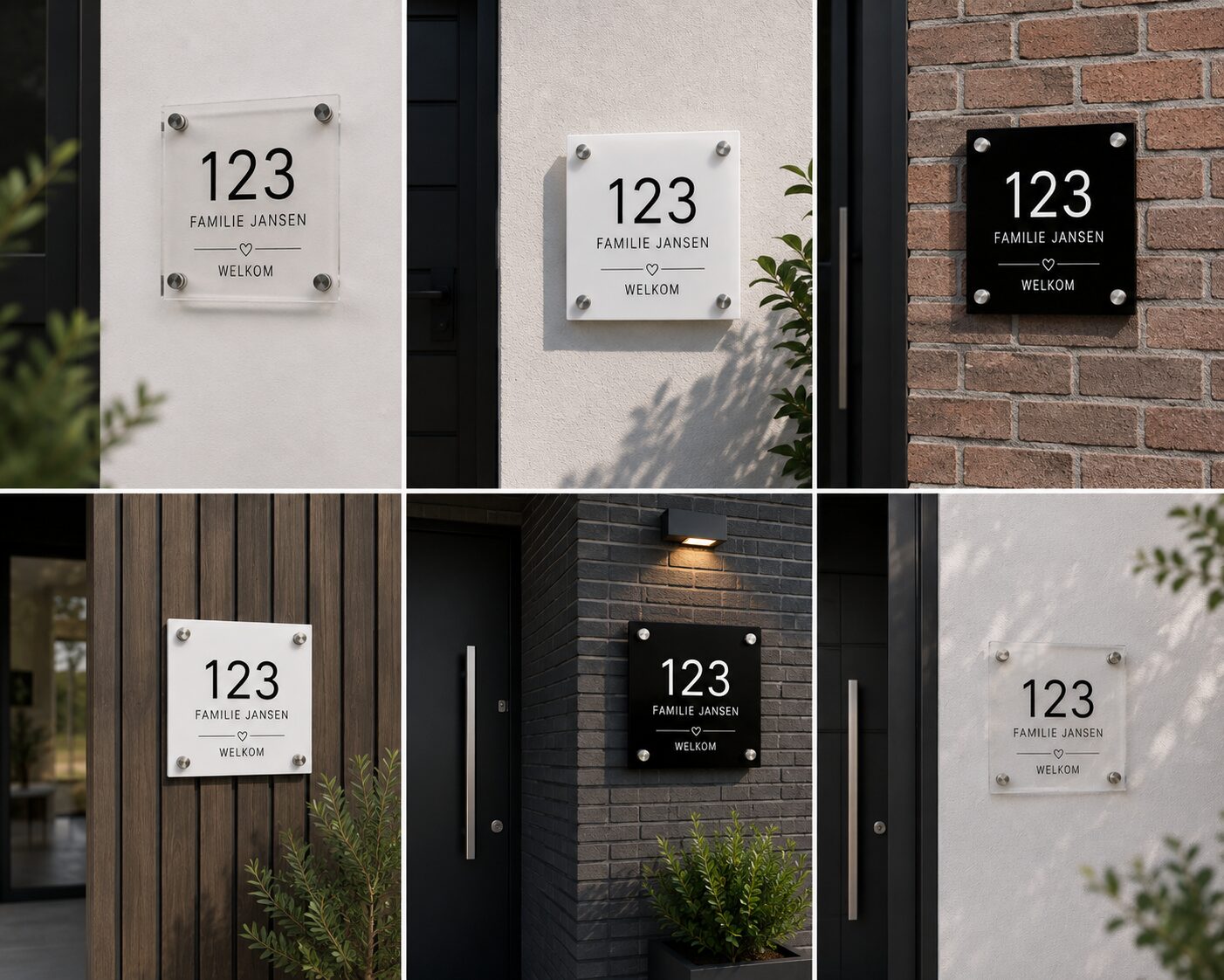 Huisnummerbordje plexiglas voor buiten bij de voordeur Persoonlijk huisnummerbordje van plexiglas bij de voordeur